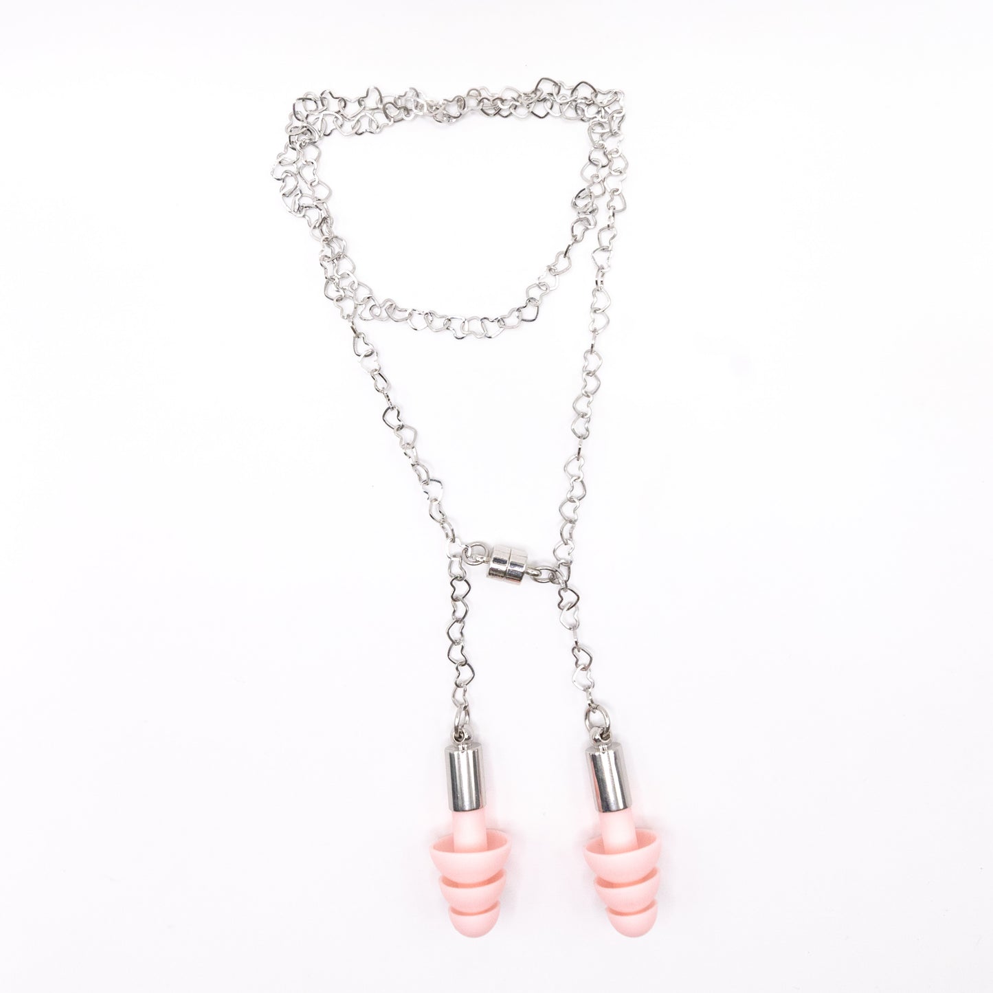 Pink Heart Ear Plug Necklace (no piercings needed)