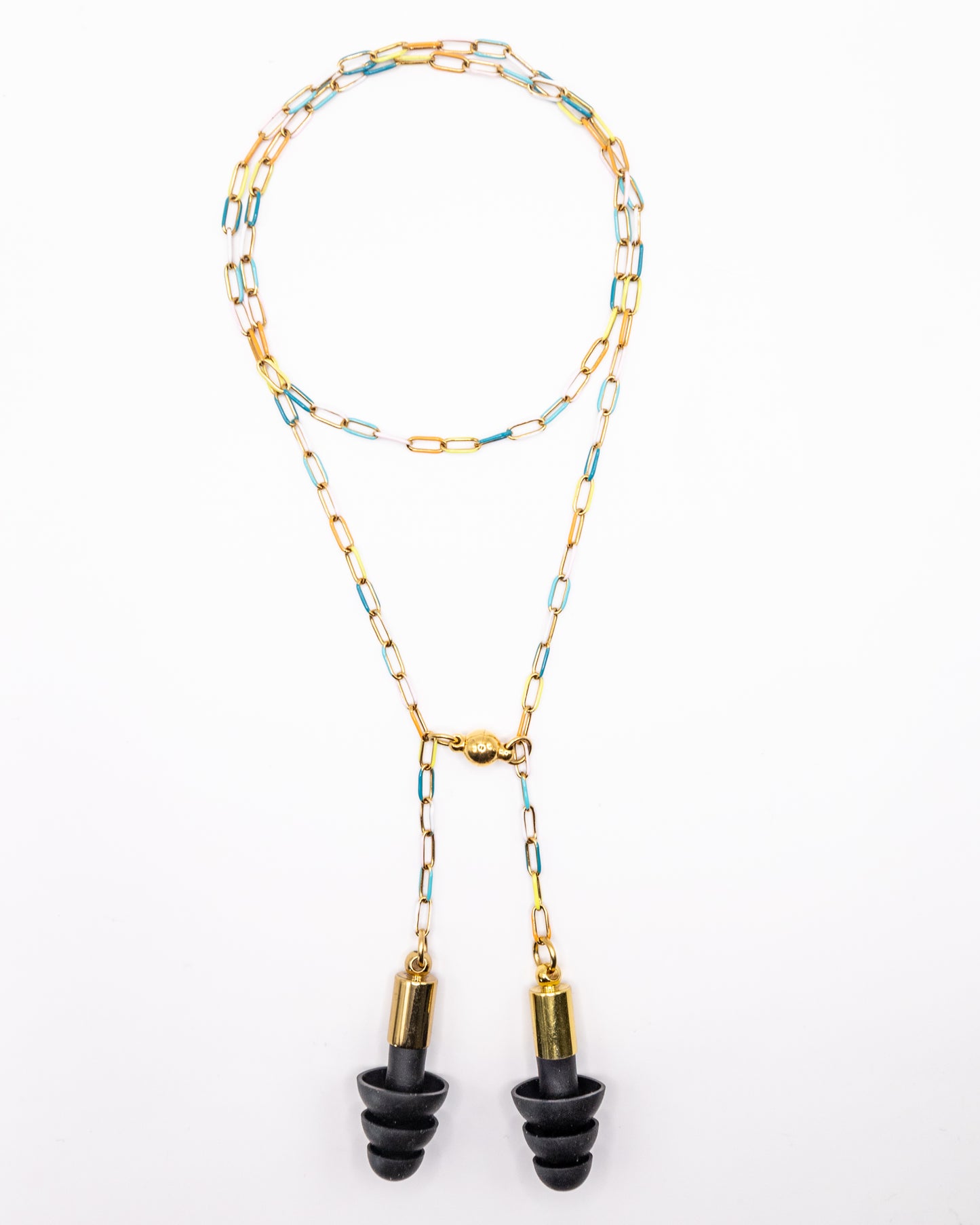 Gold Enamel Paperclip Chain Ear Plug Necklace (no piercings needed)