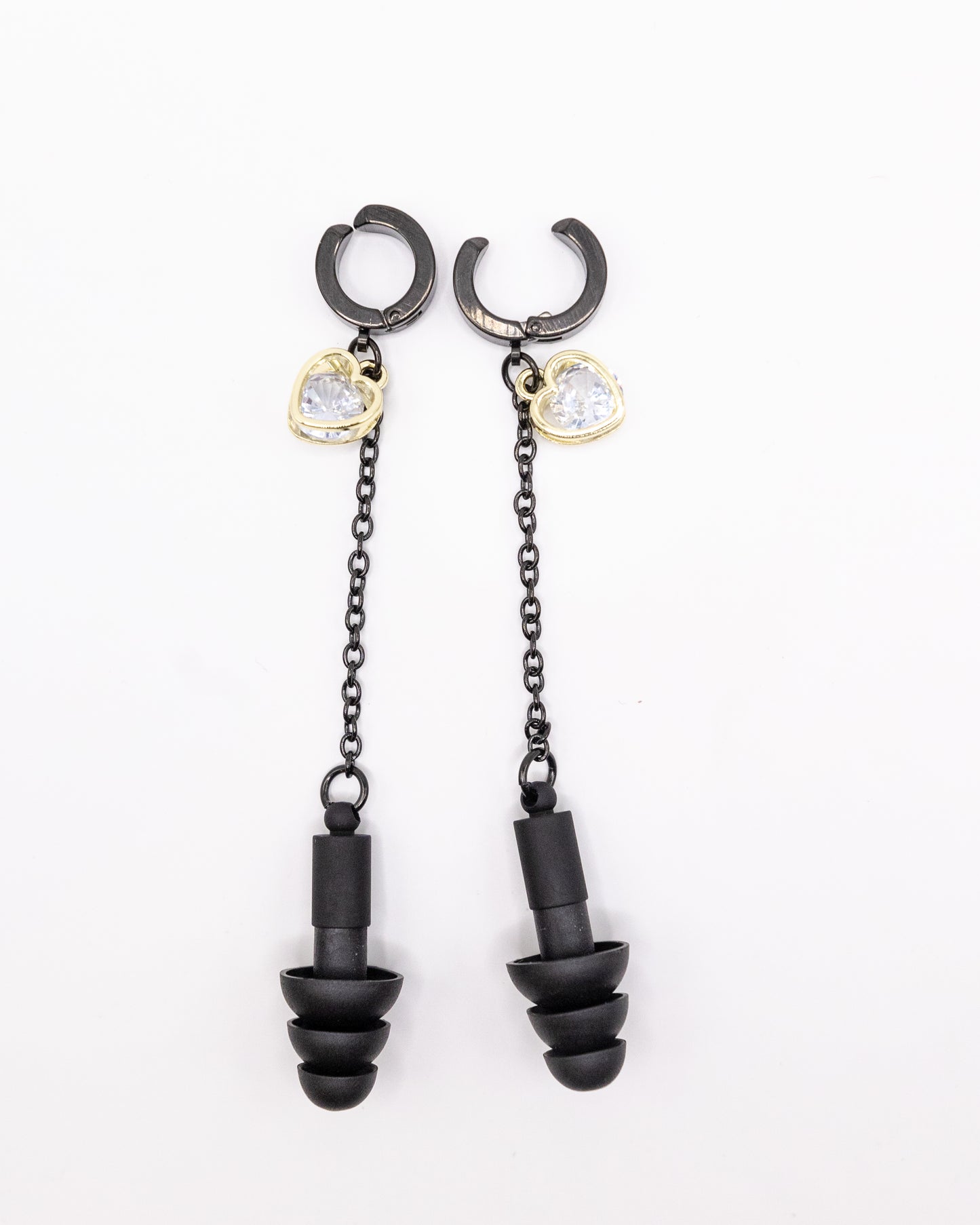 Black & Gold Heart Clip-on Hoop Ear Plug Earrings (no piercings needed)