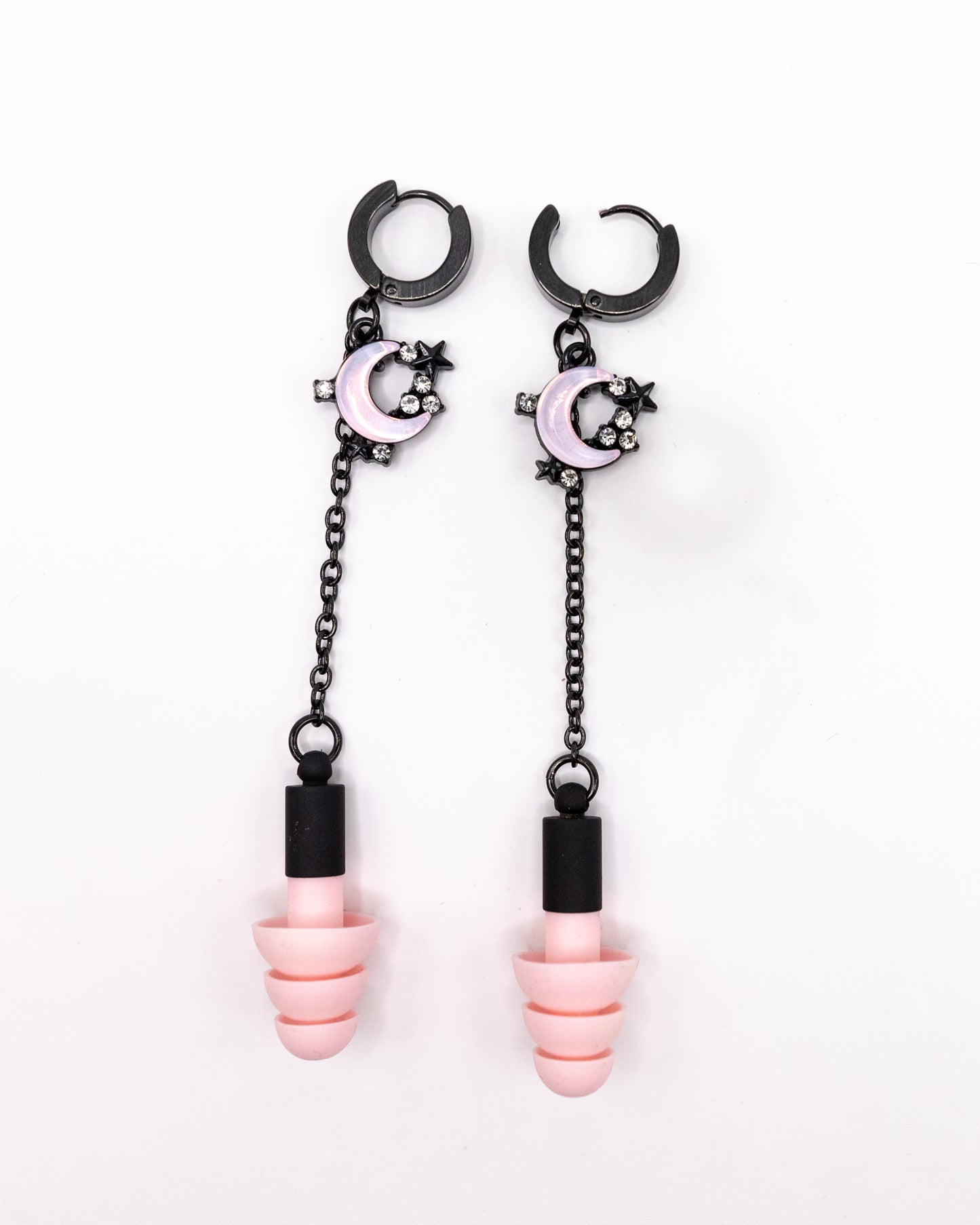 Black & Pink Moon Clicker Hoop Ear Plug Earrings