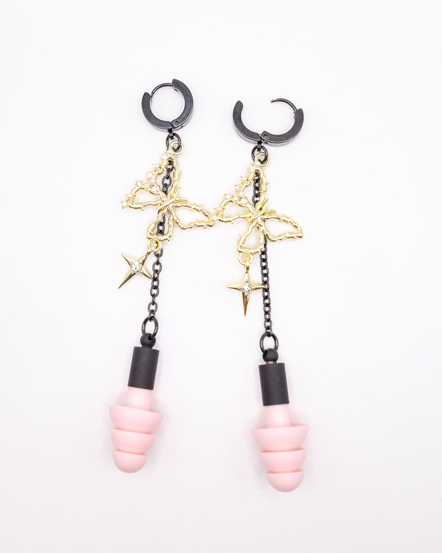 Black & Pink Butterfly Clicker Hoop Ear Plug Earrings