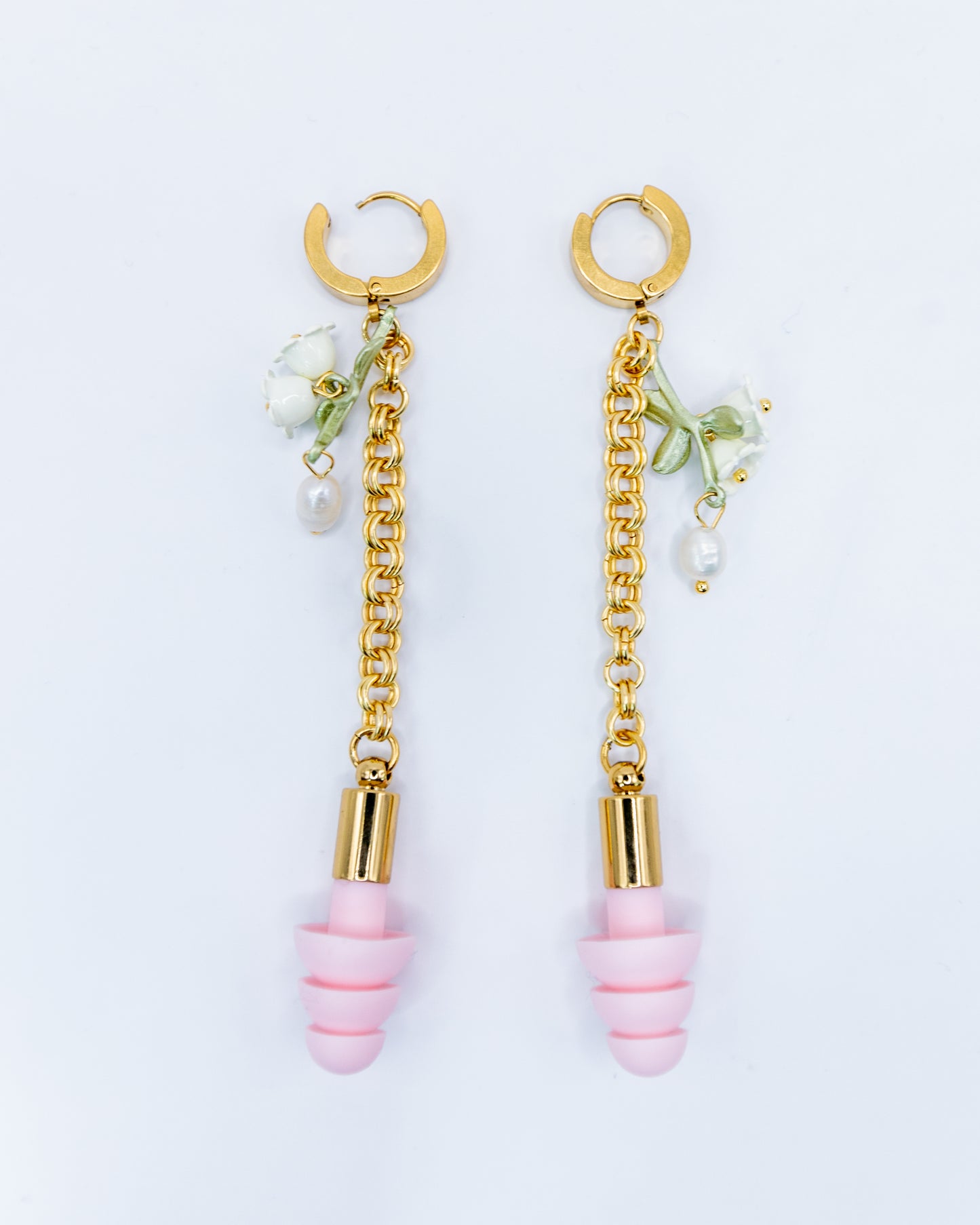 Gold Lily of the Valley Clicker Hoop Ear Plug Earrings