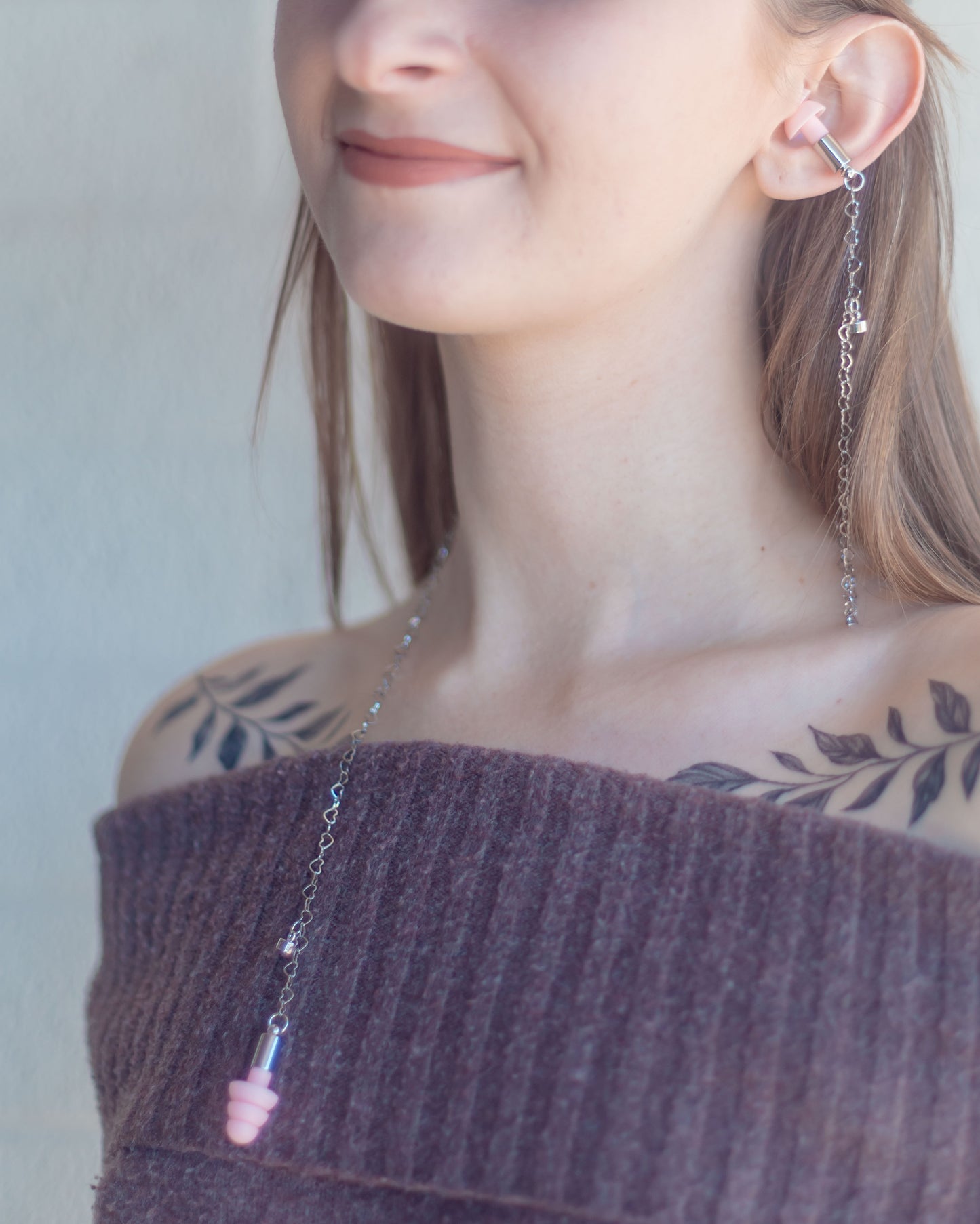 Pink Heart Ear Plug Necklace (no piercings needed)
