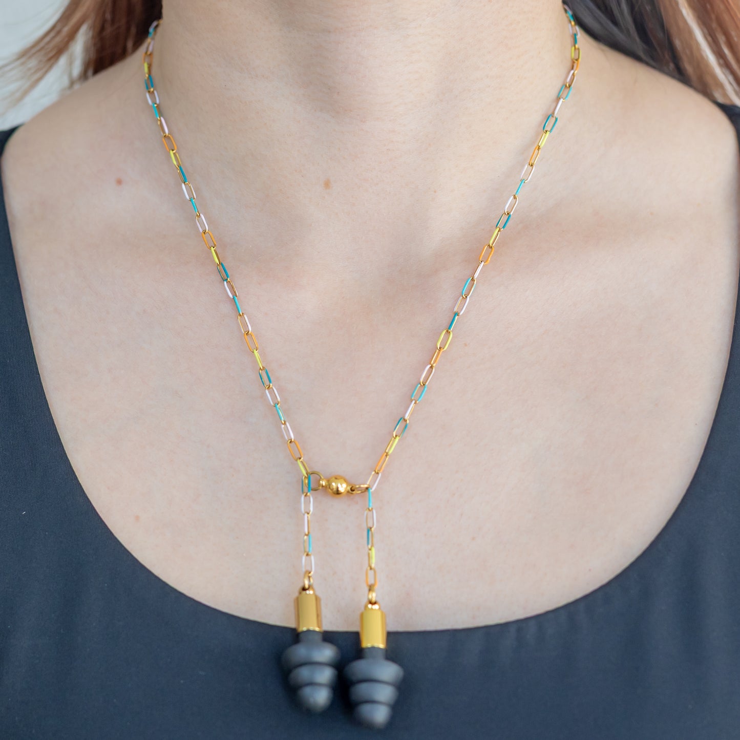 Gold Enamel Paperclip Chain Ear Plug Necklace (no piercings needed)