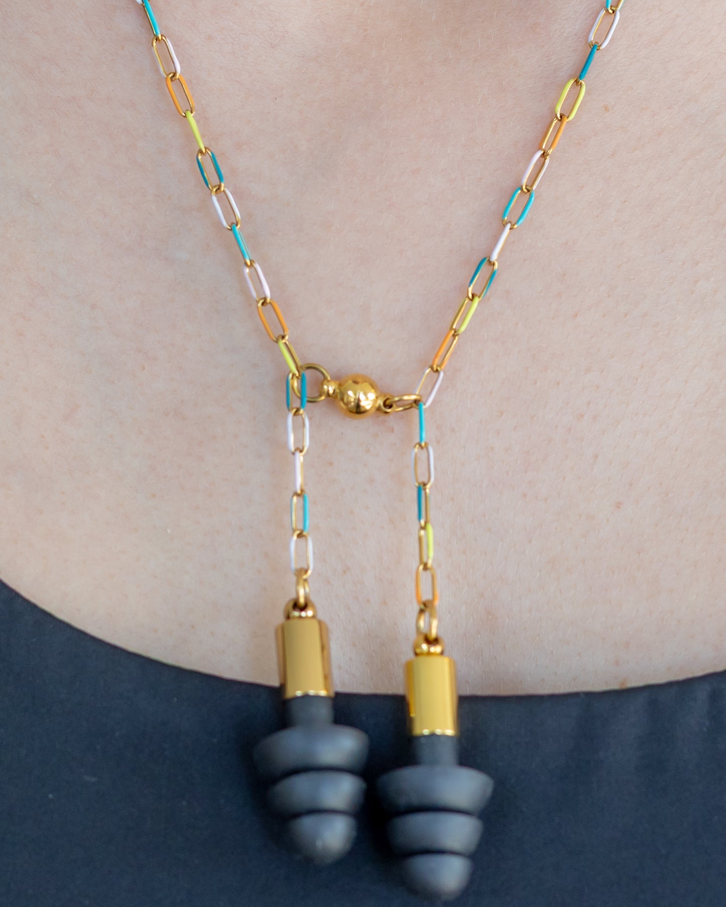 Gold Enamel Paperclip Chain Ear Plug Necklace (no piercings needed)