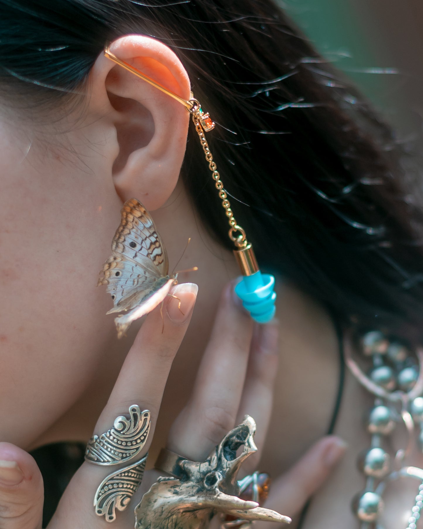Gold Orange Ear Plug Ear Crowns (no piercings needed)