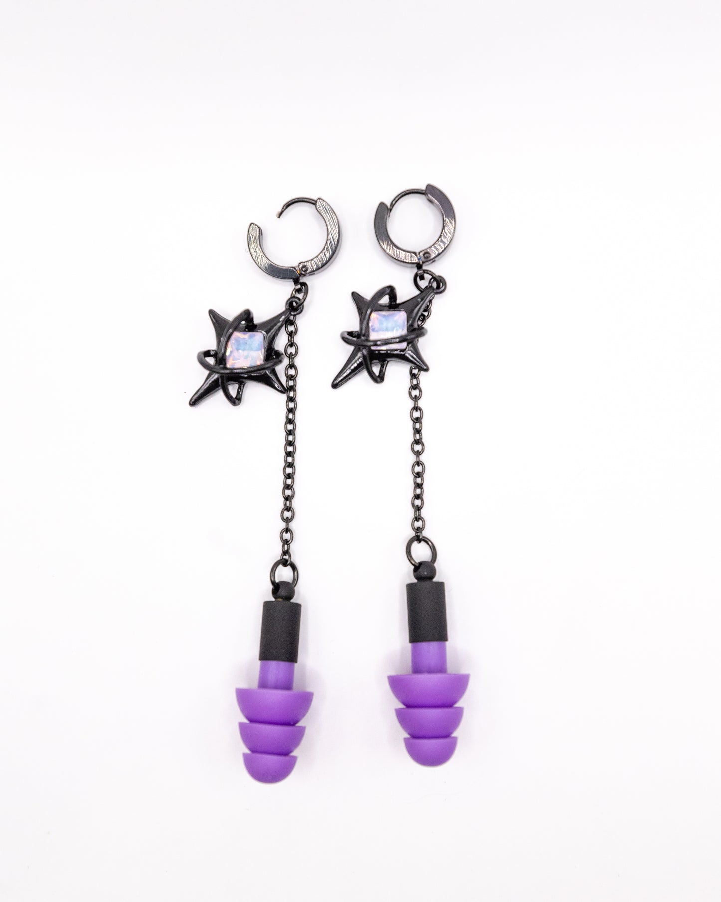 Black & Purple Star Clicker Hoop Ear Plug Earrings