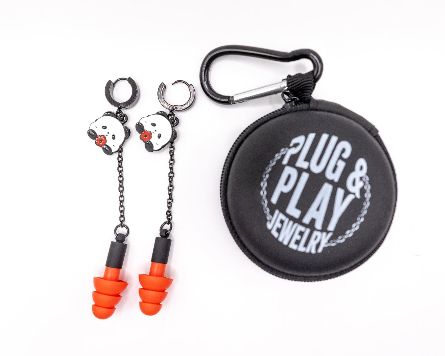 Black & Red Panda Clicker Hoop Ear Plug Earrings