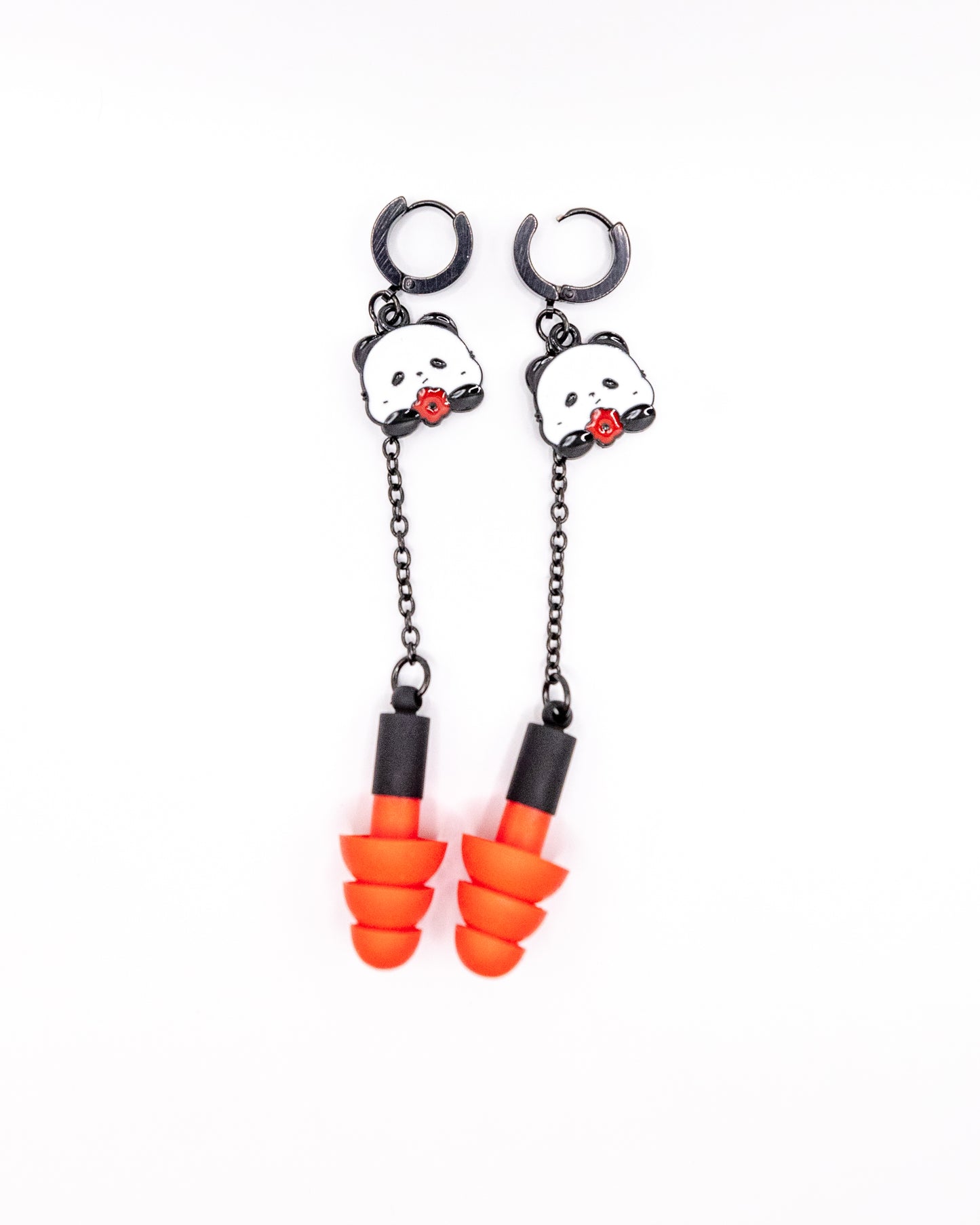 Black & Red Panda Clicker Hoop Ear Plug Earrings