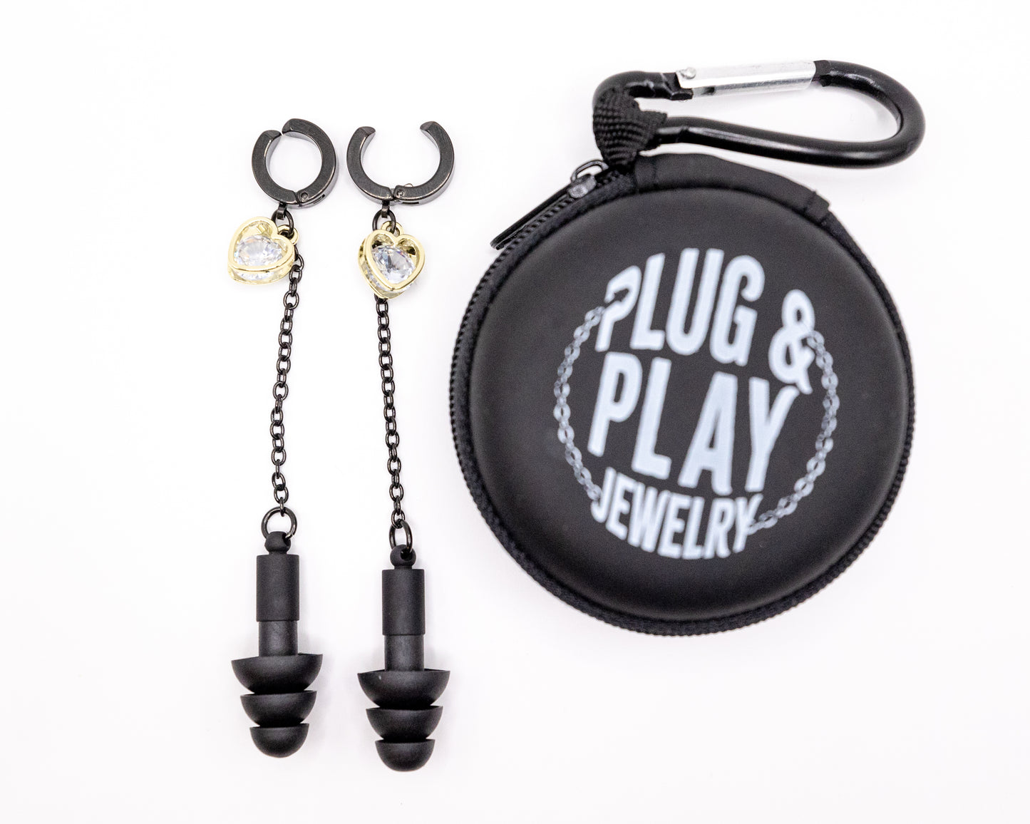 Black & Gold Heart Clip-on Hoop Ear Plug Earrings (no piercings needed)