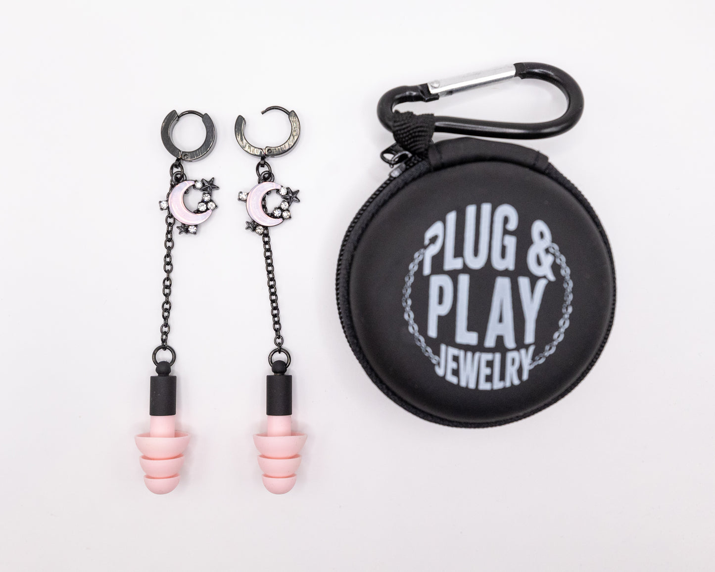 Black & Pink Moon Clicker Hoop Ear Plug Earrings