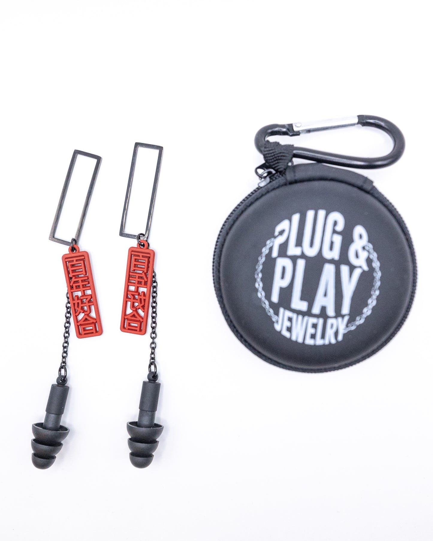 Black & Red Chinese Character Ear Plug Ear Crowns (no piercings needed)