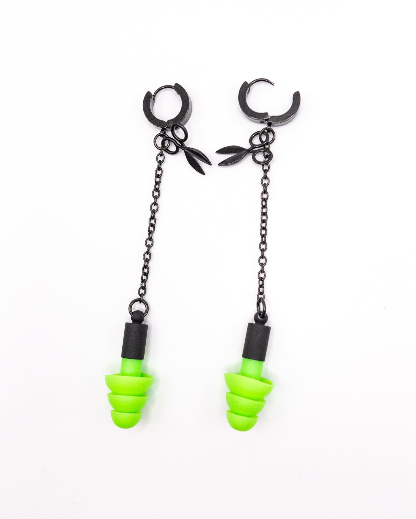 Black & Green Scissor Clicker Hoop Ear Plug Earrings