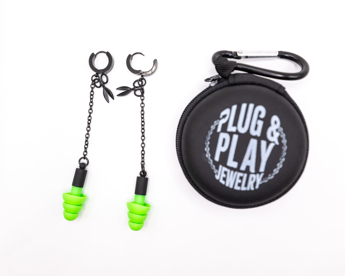 Black & Green Scissor Clicker Hoop Ear Plug Earrings