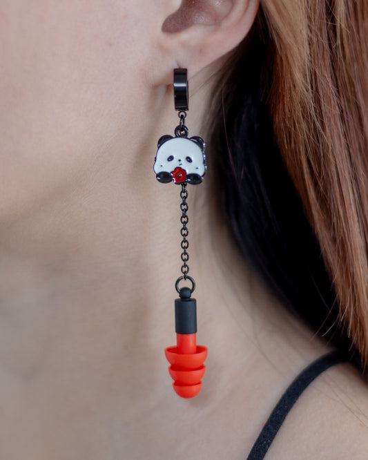 Black & Red Panda Clicker Hoop Ear Plug Earrings