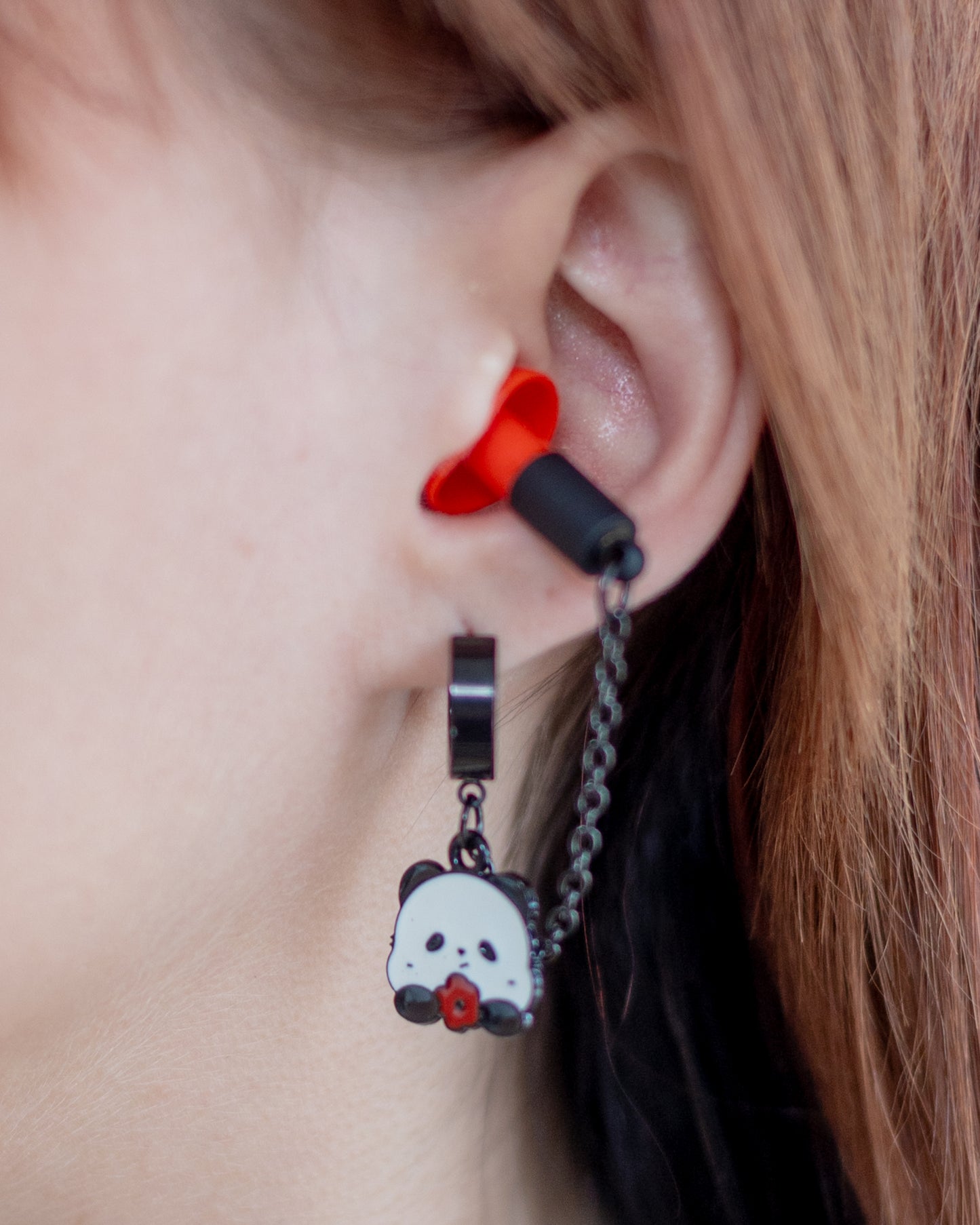 Black & Red Panda Clicker Hoop Ear Plug Earrings