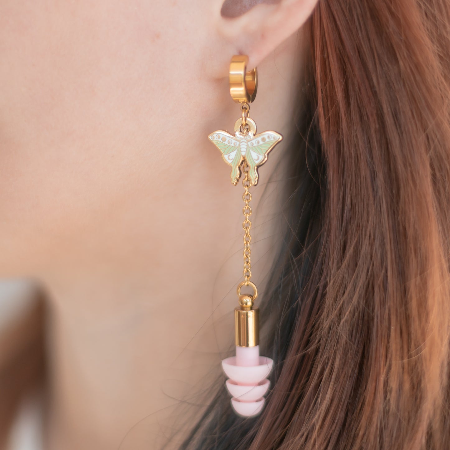 Luna Moth Clicker Hoop Ear Plug Earring