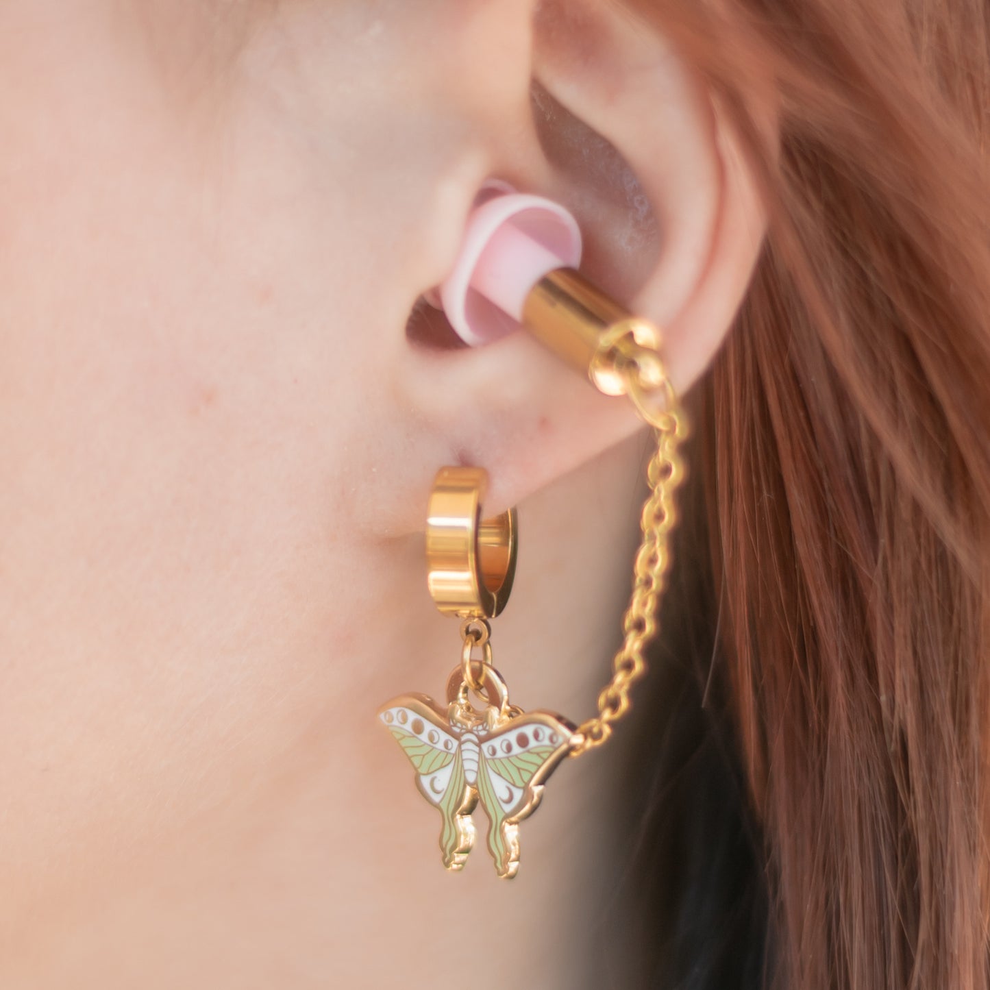 Luna Moth Clicker Hoop Ear Plug Earring
