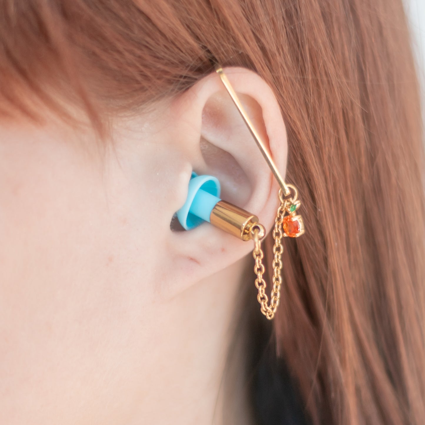 Gold Orange Ear Plug Ear Crowns (no piercings needed)