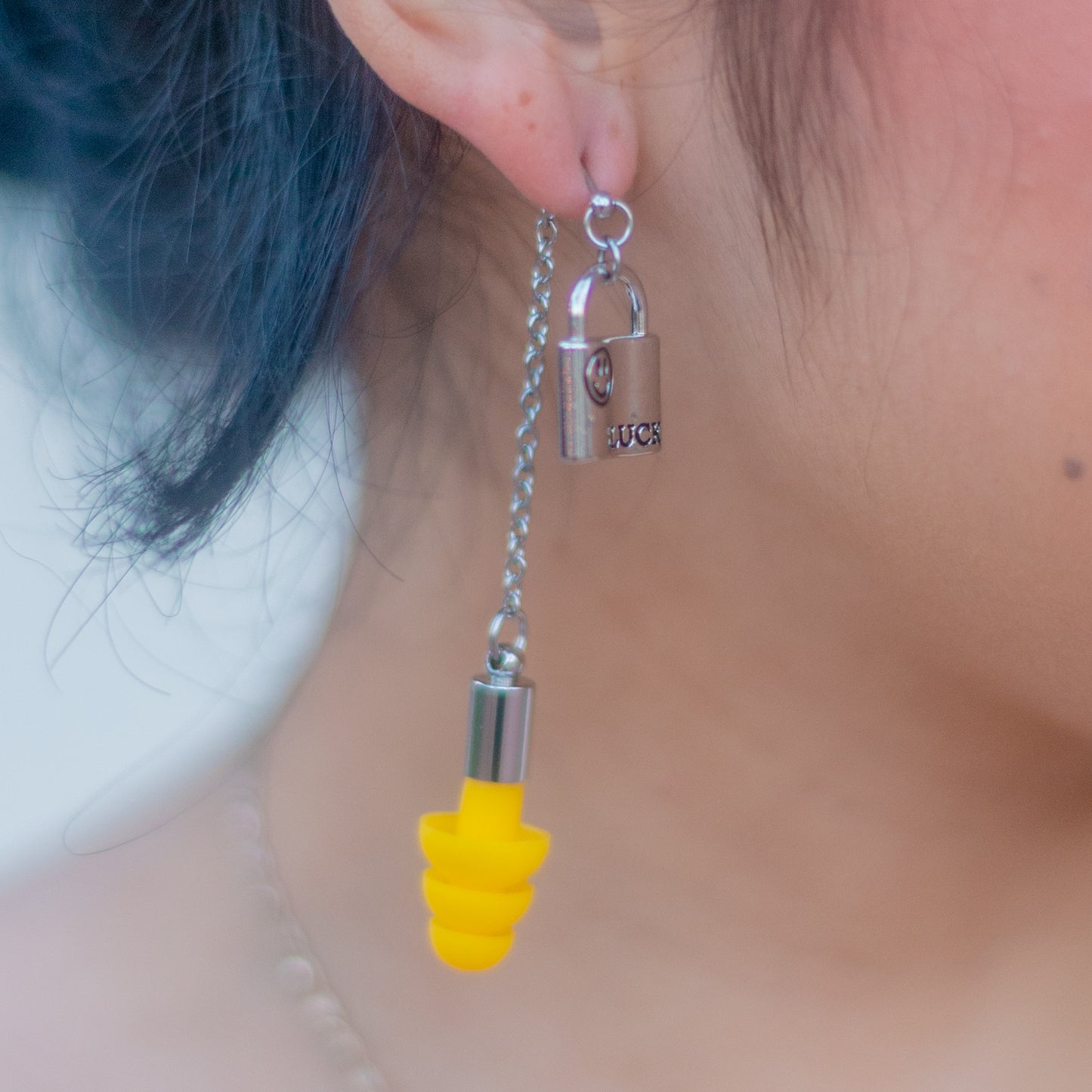 Yellow Padlock Stud Ear Plug Earrings