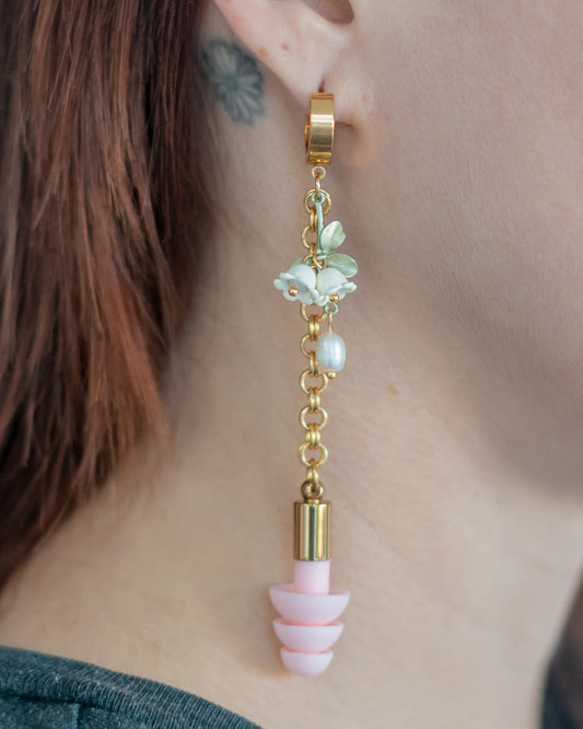Gold Lily of the Valley Clicker Hoop Ear Plug Earrings
