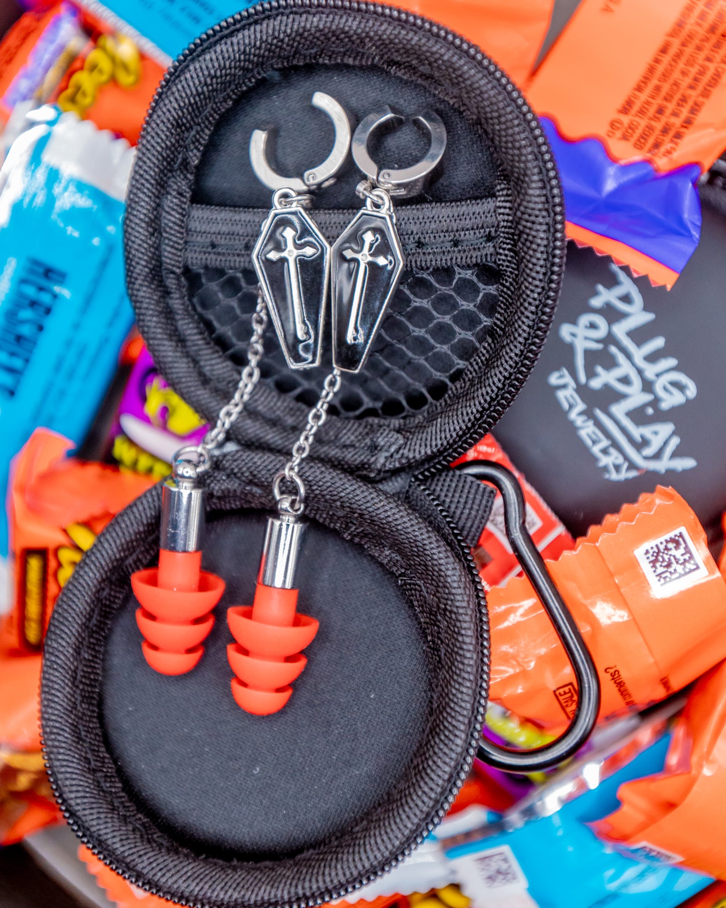 Coffin Clip On Ear Plug Earrings (Halloween 2025) (no piercings needed)